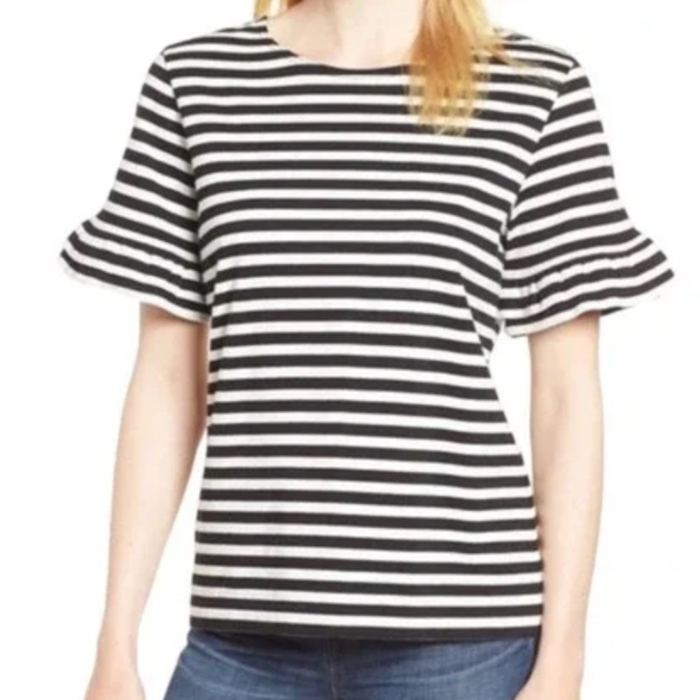 J.Crew Black & White Striped Top with Ruffles 
Size Small
Excellent condition